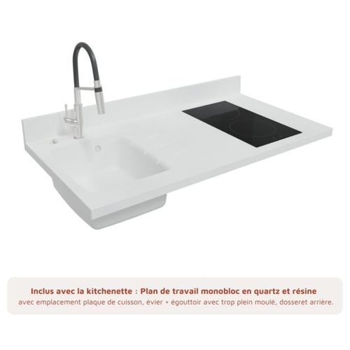 Kitchenette K01l - 120 Cm - Emplacements Frigo Top Et Hott Bois - Snova - Évier à Gauche