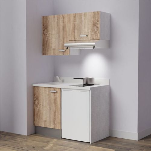 Kitchenette K01l - 120 Cm - Emplacements Frigo Top Et Hott Bois - Snova - Évier à Gauche