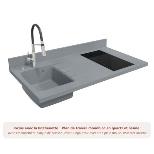 Kitchenette K01l - 120 Cm - Emplacements Frigo Top Et Hott Gris - Cromo - Évier à Gauche