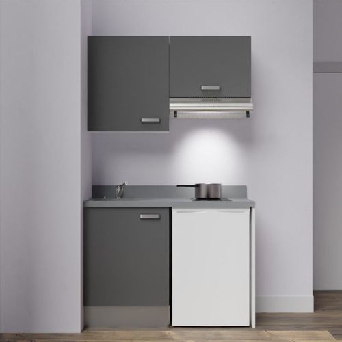 Kitchenette K01l - 120 Cm - Emplacements Frigo Top Et Hott Gris - Cromo - Évier à Gauche