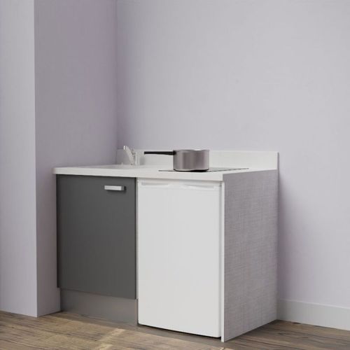 Kitchenette K08l - 120 Cm Avec Plan Monobloc Et Emplacemen Gris - Snova - Évier à Gauche