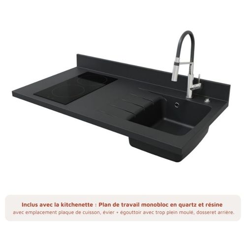 Kitchenette K08l - 120 Cm Avec Plan Monobloc Et Emplacemen Blanc - Nero - Évier à Droite