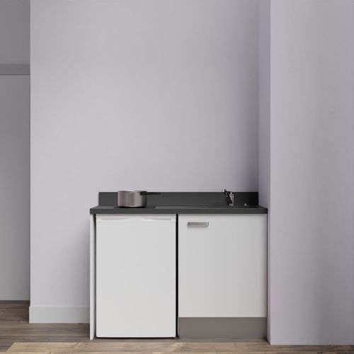 Kitchenette K08l - 120 Cm Avec Plan Monobloc Et Emplacemen Blanc - Nero - Évier à Droite