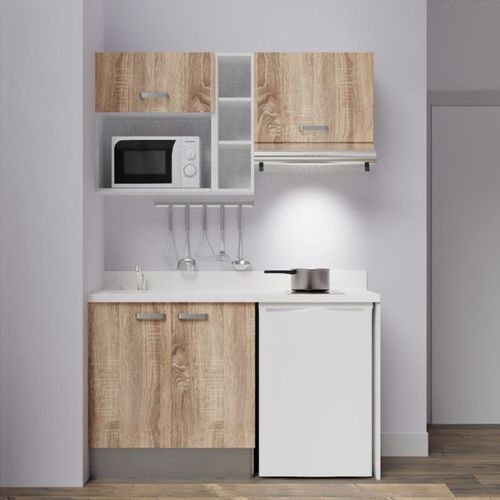 Kitchenette K13l - 140 Cm - Emplacements Frigo, Hotte Et M Bois - Snova - Évier à Gauche