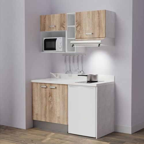 Kitchenette K13l - 140 Cm - Emplacements Frigo, Hotte Et M Bois - Snova - Évier à Gauche