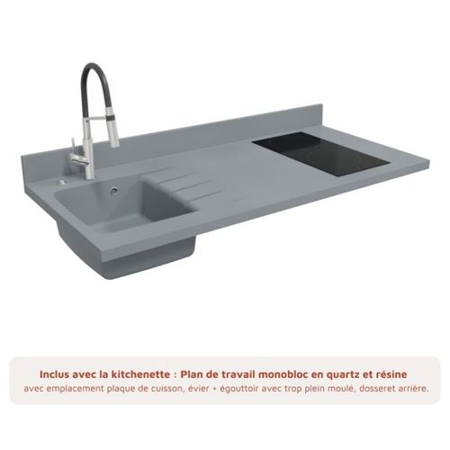 Kitchenette K13l - 140 Cm - Emplacements Frigo, Hotte Et M Bois - Cromo - Évier à Gauche