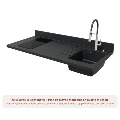 Kitchenette K13l - 140 Cm - Emplacements Frigo, Hotte Et M Bois - Nero - Évier à Droite