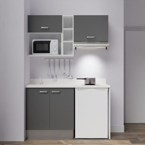 Kitchenette K13l - 140 Cm - Emplacements Frigo, Hotte Et M Gris - Snova - Évier à Gauche