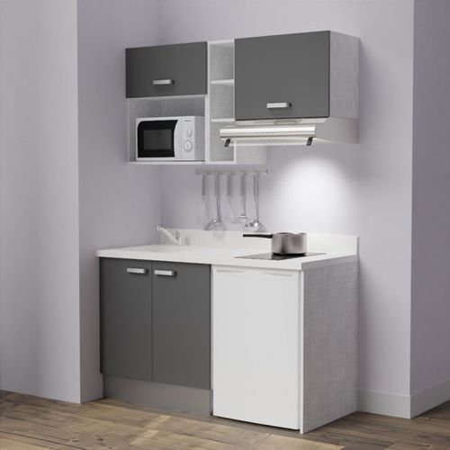 Kitchenette K13l - 140 Cm - Emplacements Frigo, Hotte Et M Gris - Snova - Évier à Gauche