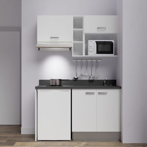 Kitchenette K13l - 140 Cm - Emplacements Frigo, Hotte Et M Blanc - Nero - Évier à Droite