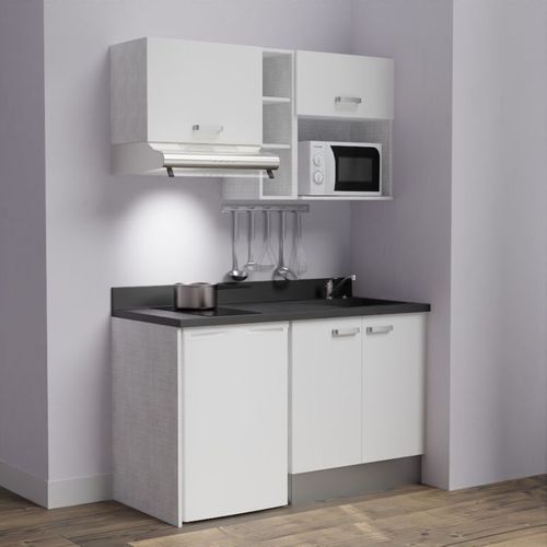 Kitchenette K13l - 140 Cm - Emplacements Frigo, Hotte Et M Blanc - Nero - Évier à Droite