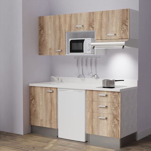 Kitchenette K20l - 180 Cm - Emplacements Frigo, Micro-onde Bois - Snova - Évier à Gauche