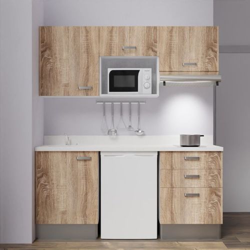 Kitchenette K20l - 180 Cm - Emplacements Frigo, Micro-onde Bois - Snova - Évier à Gauche