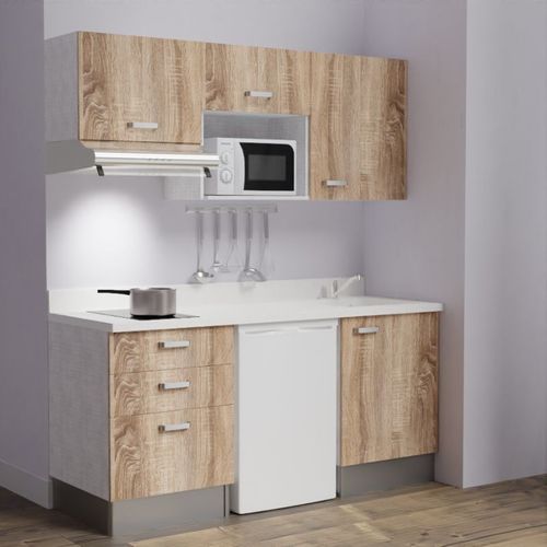 Kitchenette K20l - 180 Cm - Emplacements Frigo, Micro-onde Bois - Snova - Évier à Droite