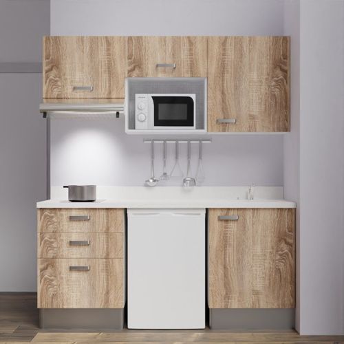 Kitchenette K20l - 180 Cm - Emplacements Frigo, Micro-onde Bois - Snova - Évier à Droite