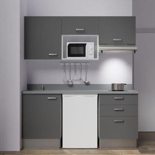 Kitchenette K20l - 180 Cm - Emplacements Frigo, Micro-onde Gris - Cromo - Évier à Gauche