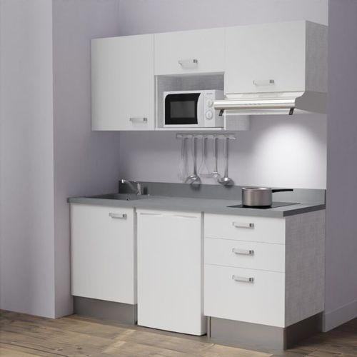 Kitchenette K20l - 180 Cm - Emplacements Frigo, Micro-onde Blanc - Cromo - Évier à Gauche
