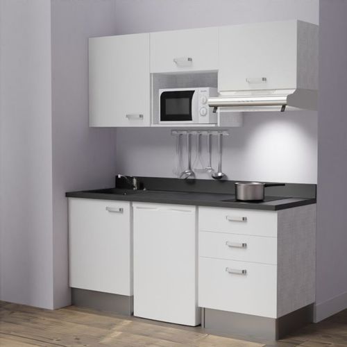 Kitchenette K20l - 180 Cm - Emplacements Frigo, Micro-onde Blanc - Nero - Évier à Gauche