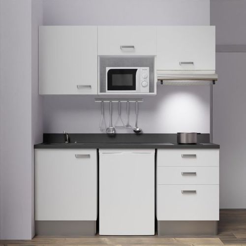 Kitchenette K20l - 180 Cm - Emplacements Frigo, Micro-onde Blanc - Nero - Évier à Gauche