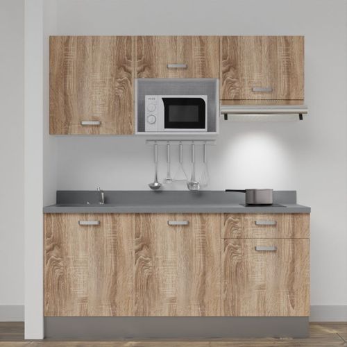 Kitchenette K30l - 180 Cm - Emplacements Micro-ondes Et Ho Bois - Cromo - Évier à Gauche