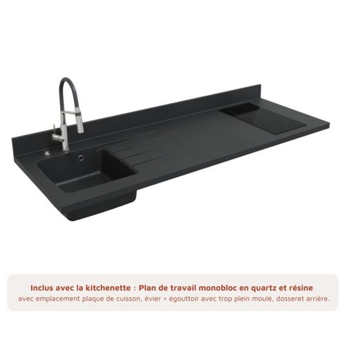 Kitchenette K30l - 180 Cm - Emplacements Micro-ondes Et Ho Bois - Nero - Évier à Gauche