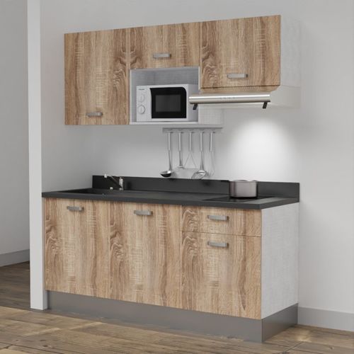 Kitchenette K30l - 180 Cm - Emplacements Micro-ondes Et Ho Bois - Nero - Évier à Gauche