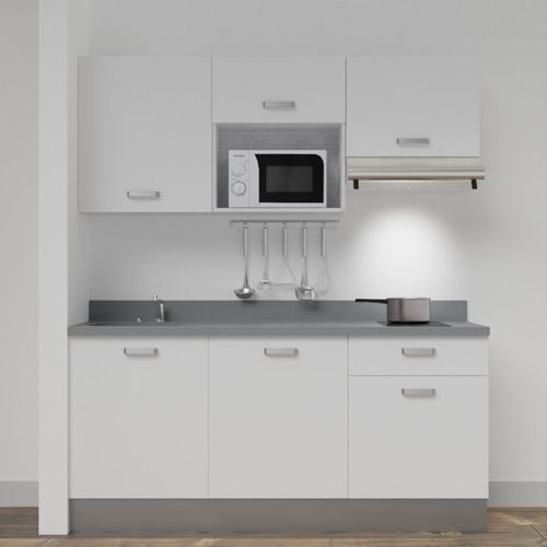 Kitchenette K30l - 180 Cm - Emplacements Micro-ondes Et Ho Blanc - Cromo - Évier à Gauche