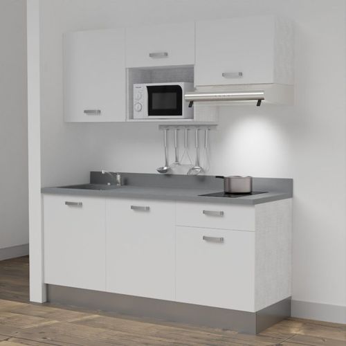 Kitchenette K30l - 180 Cm - Emplacements Micro-ondes Et Ho Blanc - Cromo - Évier à Gauche