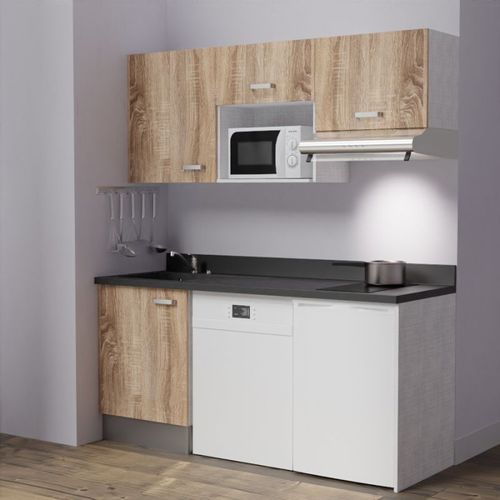 Kitchenette K55l - 180 Cm - Emplacements Hotte, Micro-onde Bois - Nero - Évier à Gauche