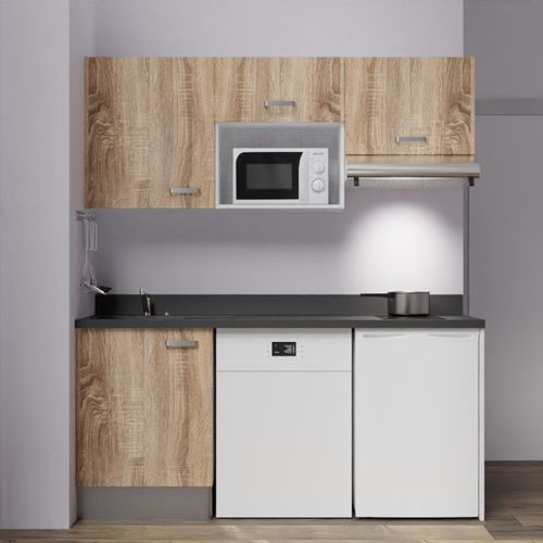 Kitchenette K55l - 180 Cm - Emplacements Hotte, Micro-onde Bois - Nero - Évier à Gauche