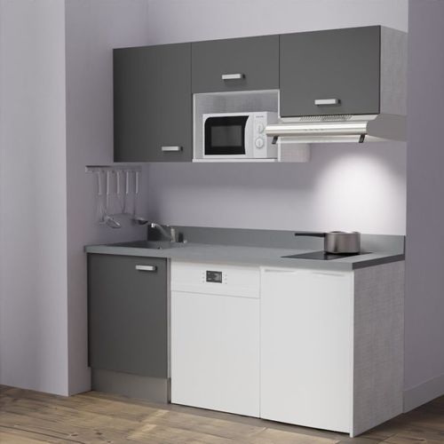 Kitchenette K55l - 180 Cm - Emplacements Hotte, Micro-onde Gris - Cromo - Évier à Gauche