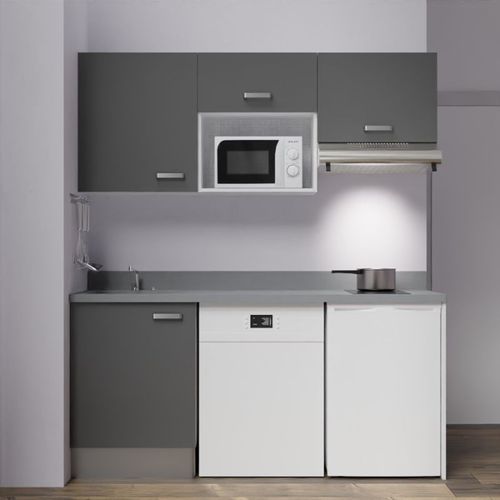 Kitchenette K55l - 180 Cm - Emplacements Hotte, Micro-onde Gris - Cromo - Évier à Gauche