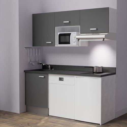 Kitchenette K55l - 180 Cm - Emplacements Hotte, Micro-onde Gris - Nero - Évier à Gauche