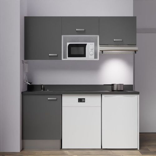 Kitchenette K55l - 180 Cm - Emplacements Hotte, Micro-onde Gris - Nero - Évier à Gauche