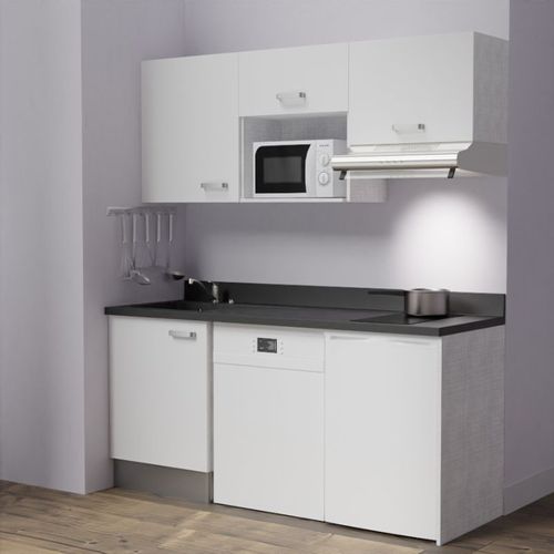 Kitchenette K55l - 180 Cm - Emplacements Hotte, Micro-onde Blanc - Nero - Évier à Gauche