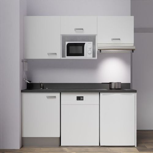 Kitchenette K55l - 180 Cm - Emplacements Hotte, Micro-onde Blanc - Nero - Évier à Gauche