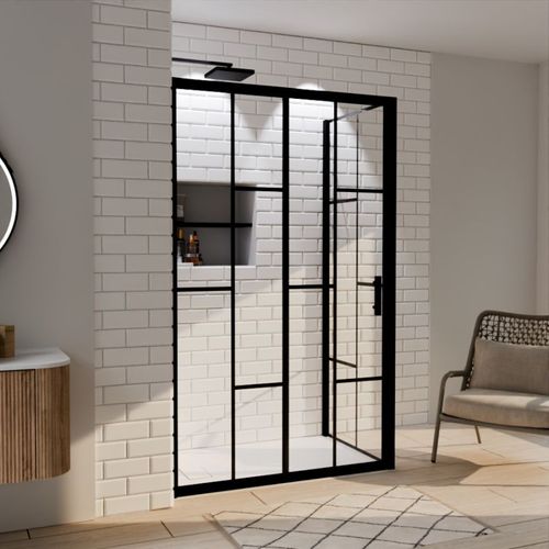 Paroi De Douche D'angle Effet Verrière Atelia Avec Porte Coulissante 120 Cm X 80 Cm