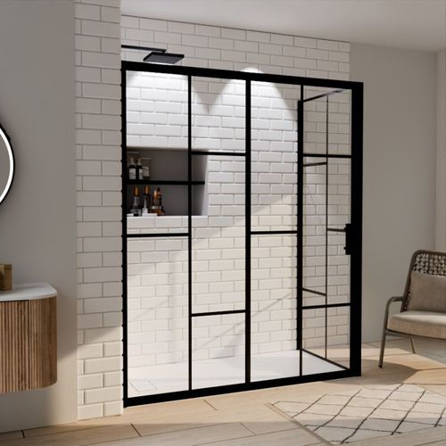 Paroi De Douche D'angle Effet Verrière Atelia Avec Porte Coulissante 160 Cm X 80 Cm