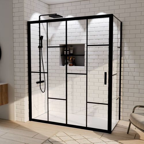 Paroi De Douche D'angle Effet Verrière Atelia Avec Porte Coulissante 160 Cm X 80 Cm