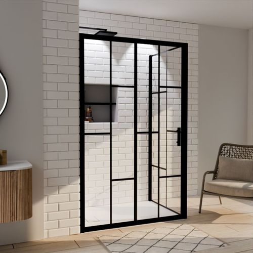 Paroi De Douche D'angle Effet Verrière Atelia Avec Porte Coulissante 120 Cm X 90 Cm