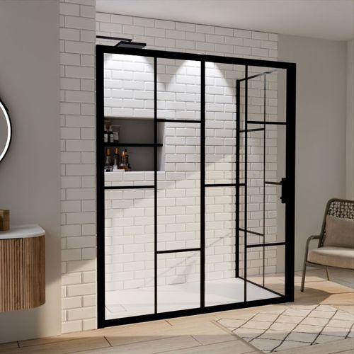 Paroi De Douche D'angle Effet Verrière Atelia Avec Porte Coulissante 160 Cm X 90 Cm