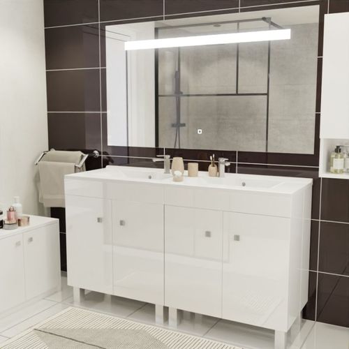 Meuble Ecoline 140 Cm Avec Plan Vasque Résine Et Miroir Elégance Ht80- Blanc