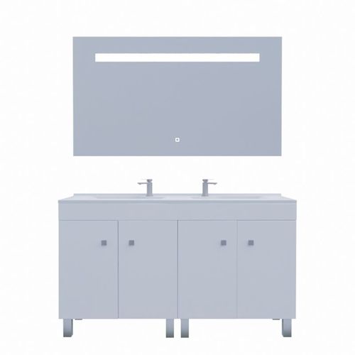 Meuble Ecoline 140 Cm Avec Plan Vasque Résine Et Miroir Elégance Ht80- Blanc
