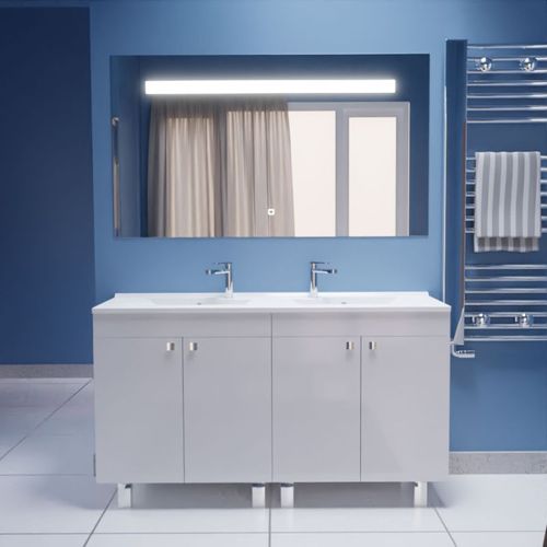 Meuble Ecoline 140 Cm Avec Plan Vasque Résine Et Miroir Elégance Ht80- Blanc