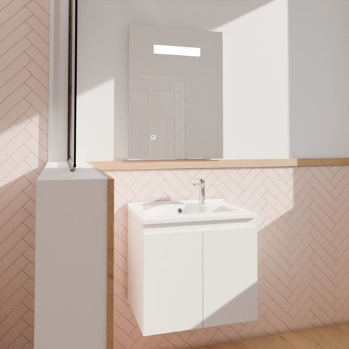 Meuble Proline 60 Cm Avec Plan Vasque Et Miroir Elégance Ht80 - Blanc Brillant