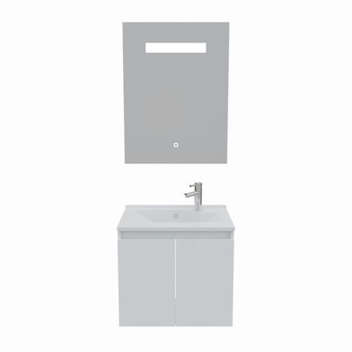 Meuble Proline 60 Cm Avec Plan Vasque Et Miroir Elégance Ht80 - Blanc Brillant