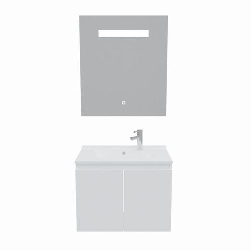 Meuble Proline 70 Cm Avec Plan Vasque Et Miroir Elégance Ht80- Blanc- Résine