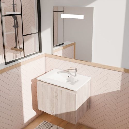 Meuble Proline 70 Cm Avec Plan Vasque Et Miroir Elégance Ht80- Blanc- Résine