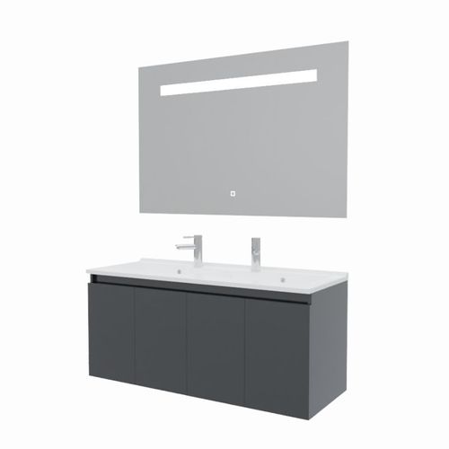 Meuble Proline 120 Cm Avec Plan Double Vasque Et Miroir Elégance Ht80- Gris- Résine