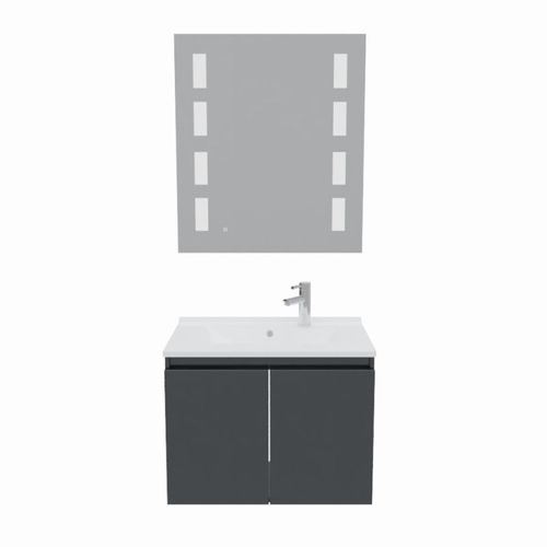 Meuble Proline 70 Cm Avec Plan Vasque Et Miroir Prestige- Gris- Résine